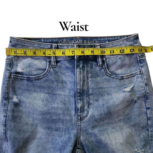 American Eagle Women's Hi-Rise Jeans Denim Blue Skinny Distressed Size 6 Small - Picture 13 of 16